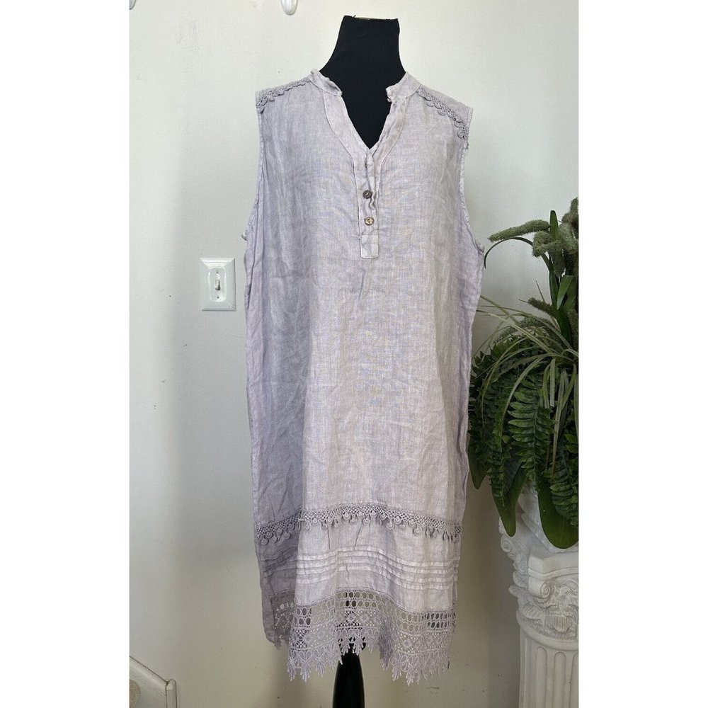 Alessia Pacini Lagenlook Linen Italy Sleeveless Boho Minimalist Dress Sz 1X